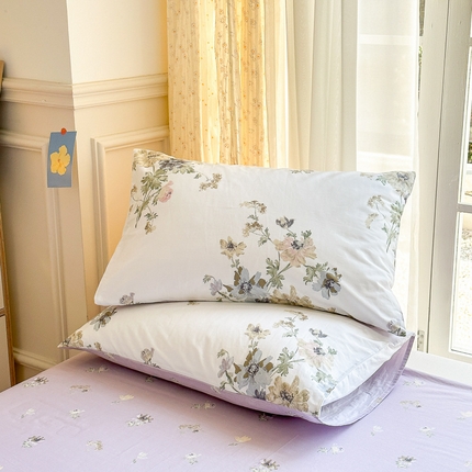 91家纺网 家纺一手货源 找家纺 （总）清雅福2025新款喷气全棉印花13372小清新四件套及单品-单枕套