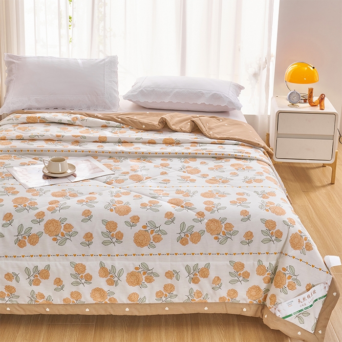 91家纺网 家纺一手货源 找家纺 羽梦家纺 2025新款新疆棉花全棉夏凉被被子被芯 迎春花