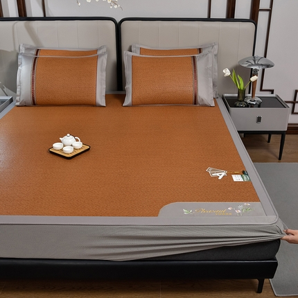 91家纺网 家纺一手货源 找家纺 （总）小牛席业 2025新款加厚款-艾草清新养生席（床笠款））凉席藤席冰藤席竹席空调席草席冰丝席豆豆席乳胶席三件套