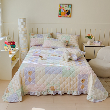 U品汇 2025新品A类全棉夹棉床盖纯棉100%棉绗缝三件套炕垫褥子13372 G童话时光