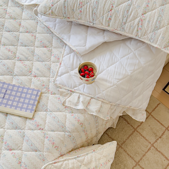 91家纺网 家纺一手货源 找家纺 U品汇 2025新品A类全棉夹棉床盖纯棉100%棉绗缝三件套炕垫褥子13372 G轻悠花梦