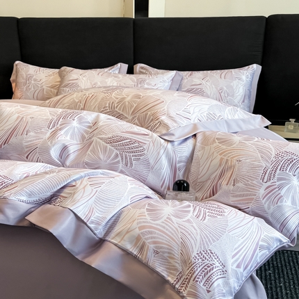 91家纺网 家纺一手货源 找家纺 金阳光 2025新款数码印花水洗冰丝四件套 知夏-风信紫