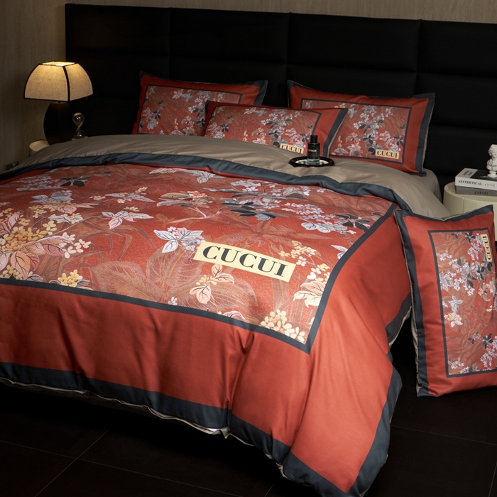 91家纺网 家纺一手货源 找家纺 花沐 2025新款轻奢潮牌亲肤棉纯棉四件套 红古花