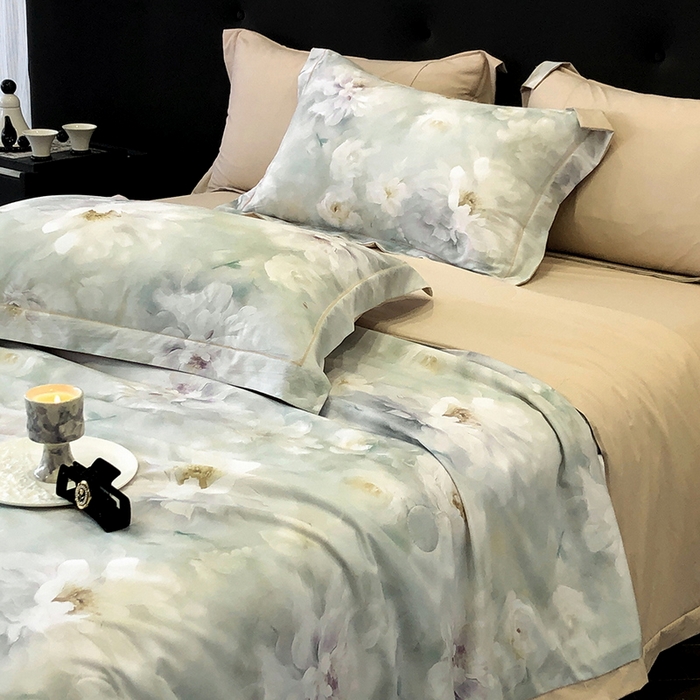 91家纺网 家纺一手货源 找家纺 立奥被业 2025新款雪纺纱夏被超柔数码印花夏被雪纺夏凉被 慕妆-米灰