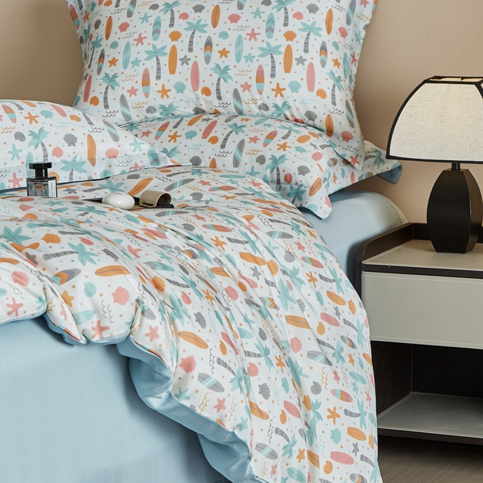 91家纺网 家纺一手货源 找家纺 顾家家居 2025新款莱塞尔兰精天丝印花四件套 慕夏