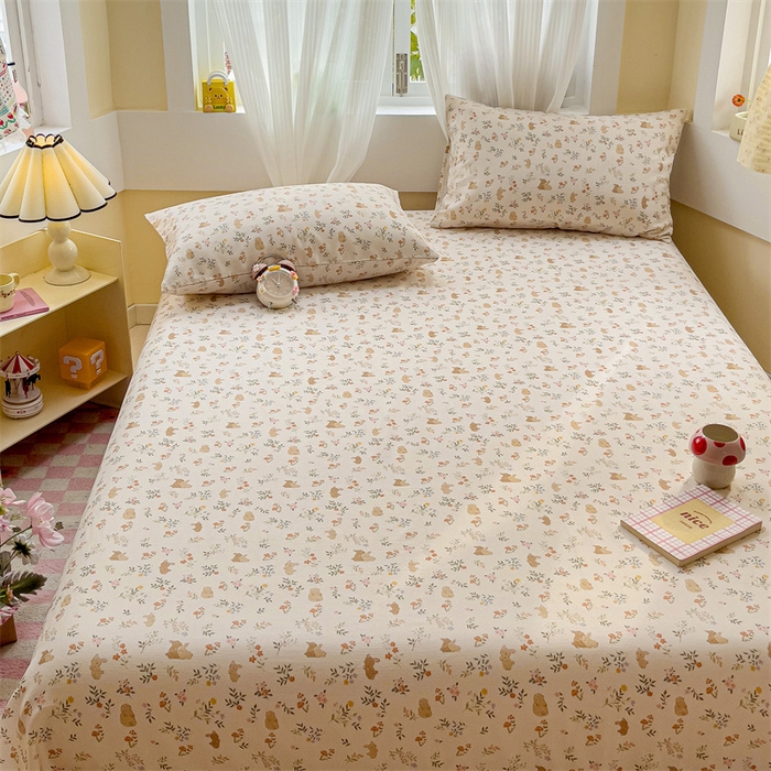 91家纺网 家纺一手货源 找家纺 名兮-2025新款全棉双层纱床单 双层纱-乖乖兔