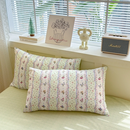 91家纺网 家纺一手货源 找家纺 （总）清雅福2025新款喷气全棉印花13372小清新四件套及单品-单枕套