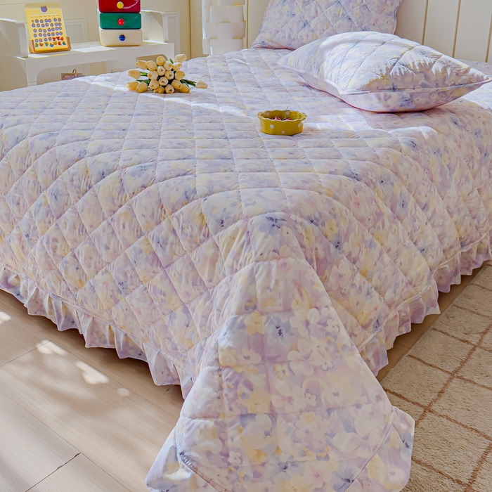 91家纺网 家纺一手货源 找家纺 U品汇 2025新品A类全棉夹棉床盖纯棉100%棉绗缝三件套炕垫褥子13372 G香颂蝶舞