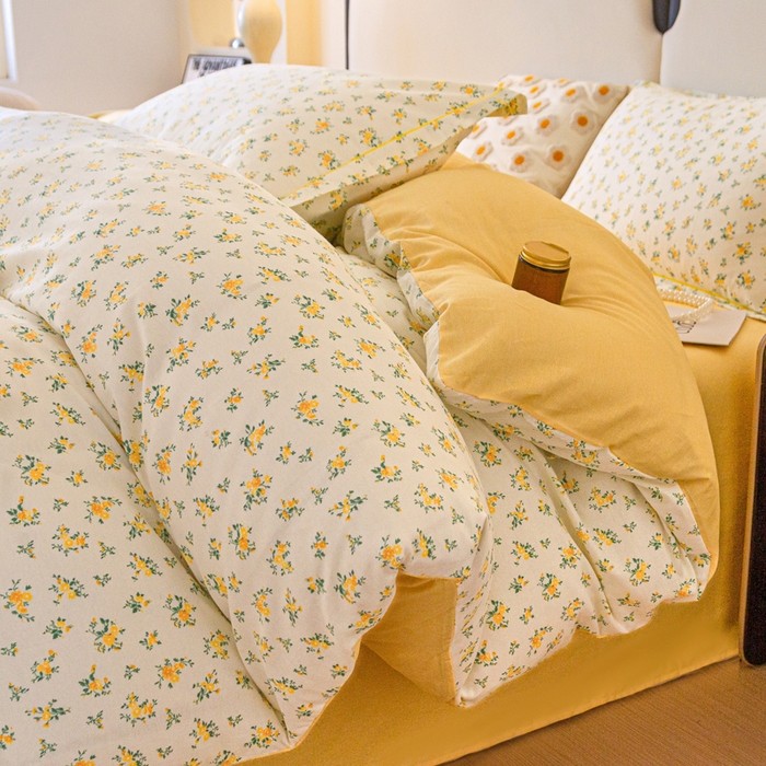 91家纺网 家纺一手货源 找家纺 金泰莱 2025新款全棉小清新人字纹四件套 春日碎花