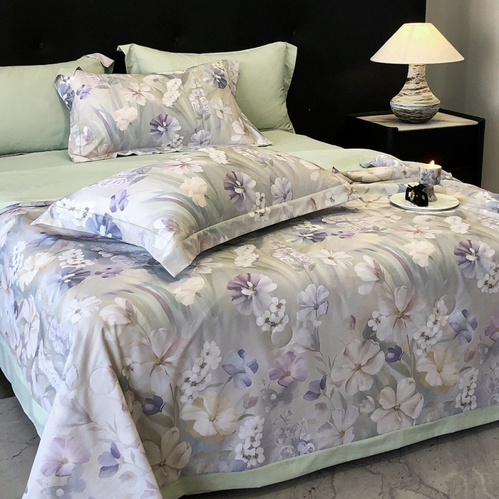 91家纺网 家纺一手货源 找家纺 立奥被业 2025新款雪纺纱夏被超柔数码印花夏被雪纺夏凉被 山与秋-浅绿