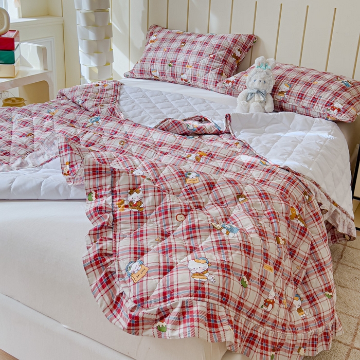 91家纺网 家纺一手货源 找家纺 U品汇 2025新品A类全棉夹棉床盖纯棉100%棉绗缝三件套炕垫褥子13372 G猫咪酱-红