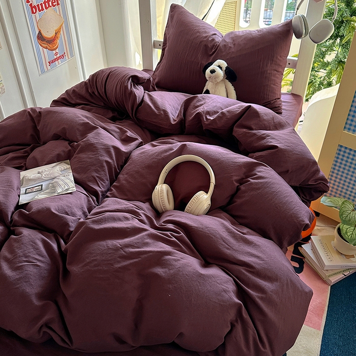 91家纺网 家纺一手货源 找家纺 阿曼达 2025新款纯色水洗m学生床单人四件套 纯色-幻紫