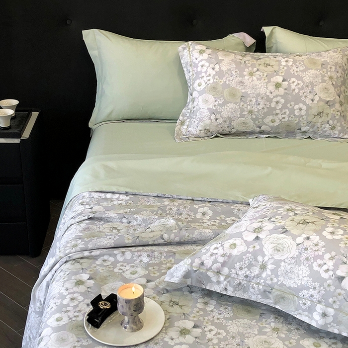 91家纺网 家纺一手货源 找家纺 立奥被业 2025新款雪纺纱夏被超柔数码印花夏被雪纺夏凉被 觅清-浅绿