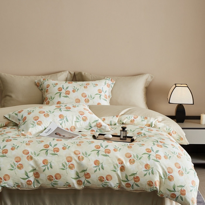 91家纺网 家纺一手货源 找家纺 顾家家居 2026新款莱塞尔兰精天丝印花四件套 茉妍