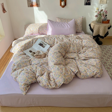 91家纺网 家纺一手货源 找家纺 桃喜 2025春夏全棉碎花系列四件套 烟画