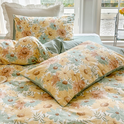 91家纺网 家纺一手货源 找家纺 （总）清雅福2025新款喷气全棉印花13372小清新四件套及单品-单枕套