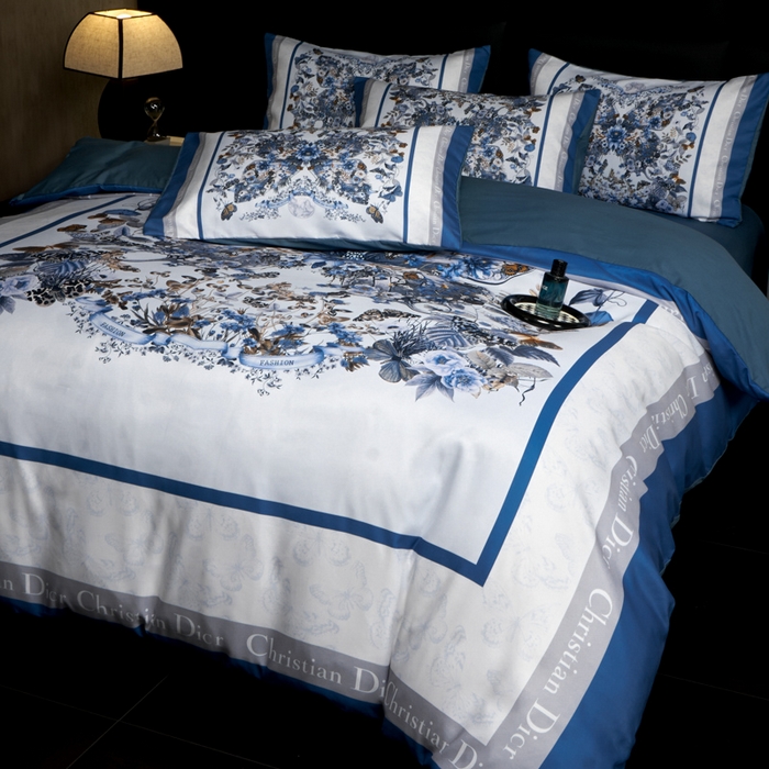 91家纺网 家纺一手货源 找家纺 花沐 2025新款轻奢潮牌亲肤棉纯棉四件套 蓝蝶