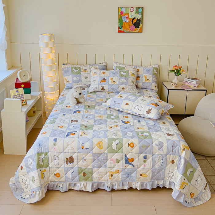 91家纺网 家纺一手货源 找家纺 U品汇 2025新品A类全棉夹棉床盖纯棉100%棉绗缝三件套炕垫褥子13372 G蜡笔画