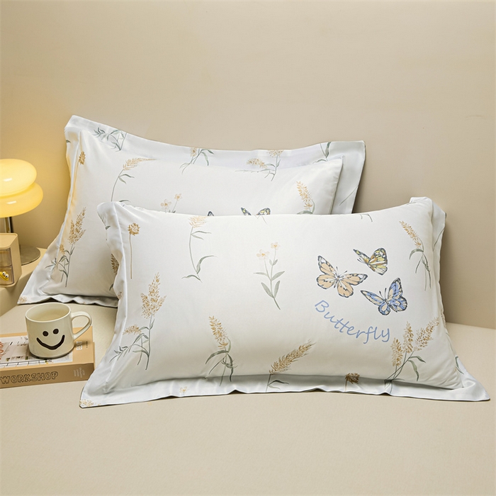 91家纺网 家纺一手货源 找家纺 笙意家纺 2025新款水洗真丝数码印花卡通枕套 恋蝶