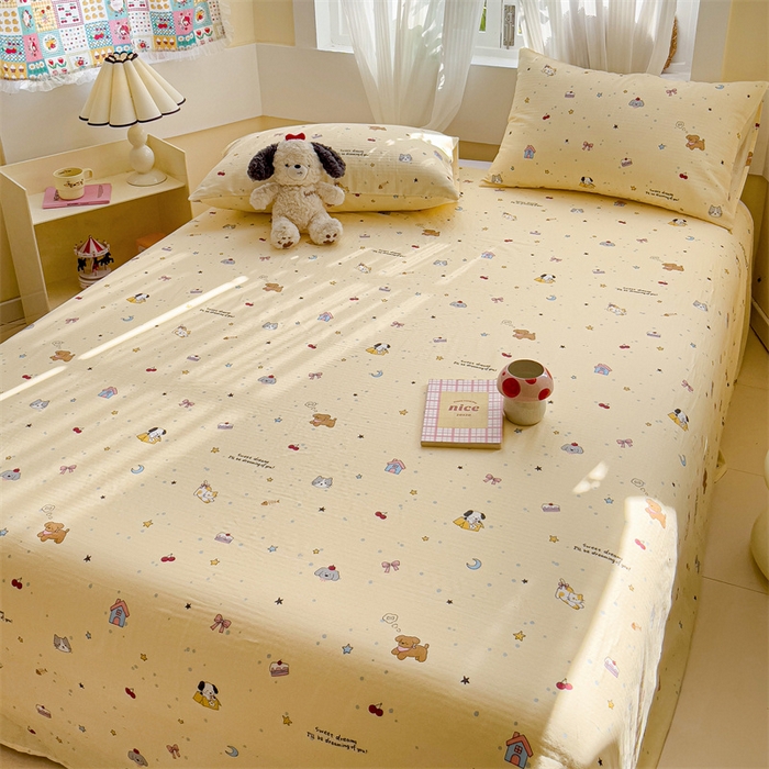 91家纺网 家纺一手货源 找家纺 名兮-2025新款全棉双层纱床单 双层纱-狗狗幻想