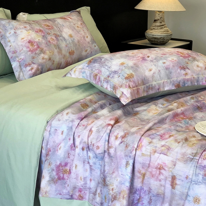 91家纺网 家纺一手货源 找家纺 立奥被业 2025新款雪纺纱夏被超柔数码印花夏被雪纺夏凉被 安娜-浅绿