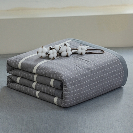 柠萌家居 2025新款全棉色织水洗棉棉花夏被四件套里外全棉 夏凉被被子被芯 宽双线冷灰