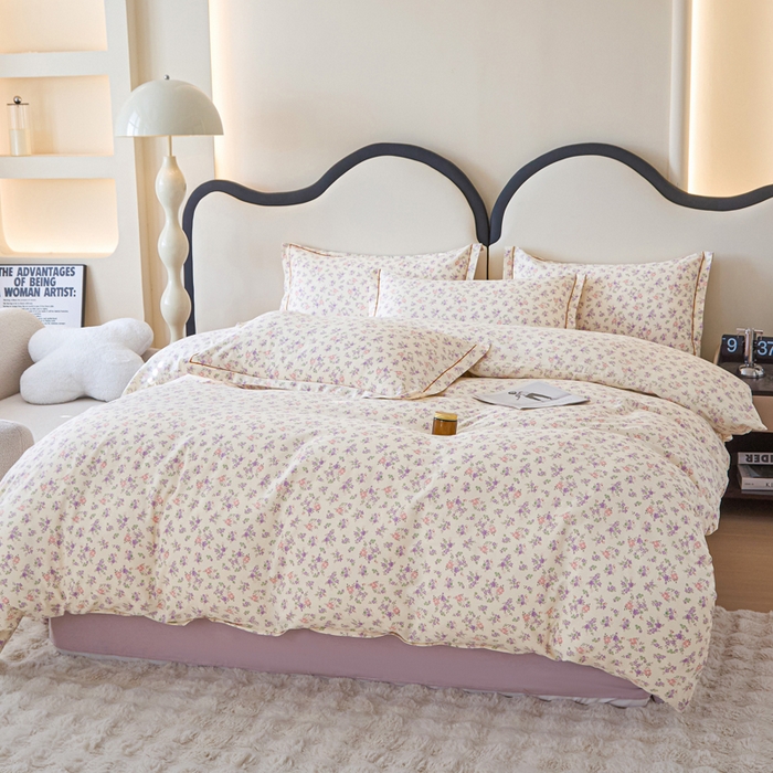 91家纺网 家纺一手货源 找家纺 首爱家纺 2025新款全棉四件套小清新人字纹四件套纯棉四件套 万朵花