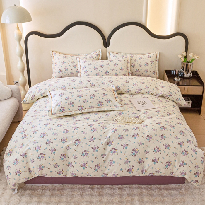 91家纺网 家纺一手货源 找家纺 首爱家纺 2025新款全棉四件套小清新人字纹四件套纯棉四件套 紫风铃