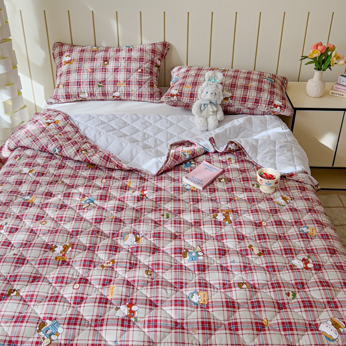 91家纺网 家纺一手货源 找家纺 U品汇 2025新品A类全棉夹棉床盖纯棉100%棉绗缝三件套炕垫褥子13372 G猫咪酱-红