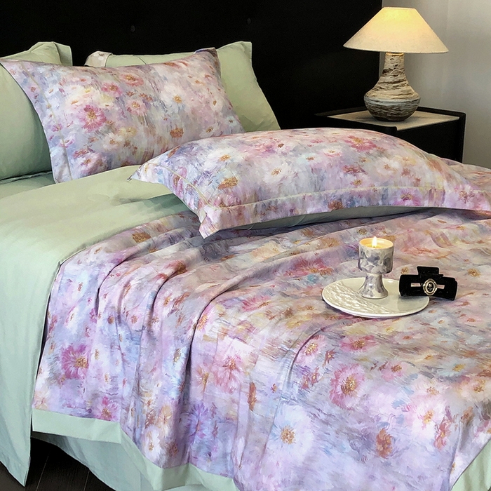 91家纺网 家纺一手货源 找家纺 立奥被业 2025新款雪纺纱夏被超柔数码印花夏被雪纺夏凉被 安娜-浅绿