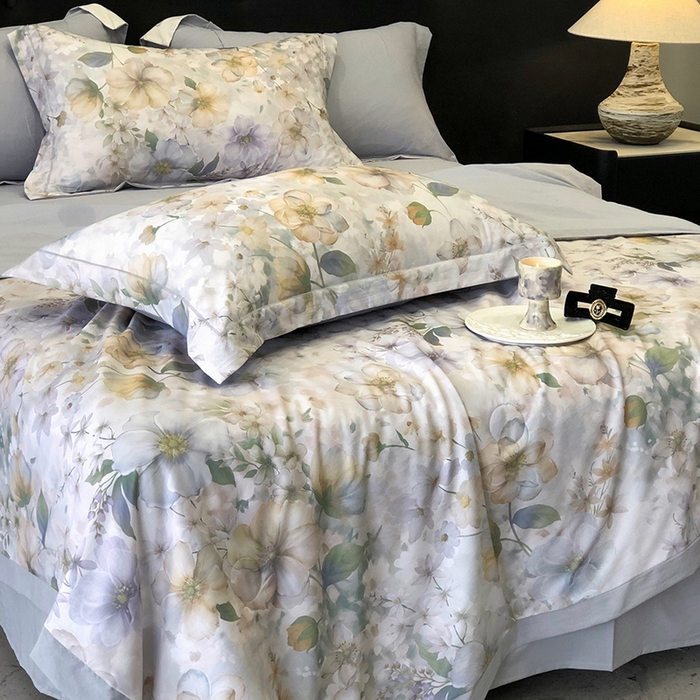 91家纺网 家纺一手货源 找家纺 立奥被业 2025新款雪纺纱夏被超柔数码印花夏被雪纺夏凉被 海棠-浅灰