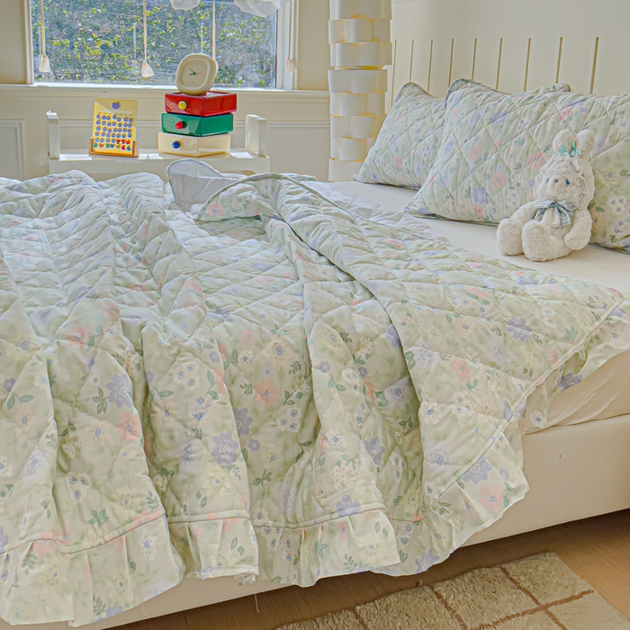 91家纺网 家纺一手货源 找家纺 U品汇 2025新品A类全棉夹棉床盖纯棉100%棉绗缝三件套炕垫褥子13372 G向云端-绿