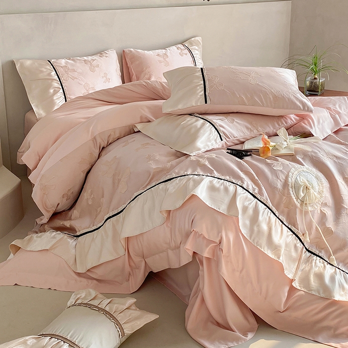 91家纺网 家纺一手货源 找家纺 （总）奥汀洛家纺 2025新款公主风工艺款水洗天丝四件套-甜心小姐