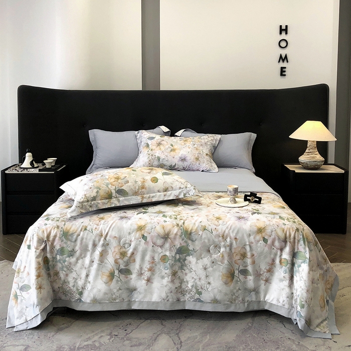 91家纺网 家纺一手货源 找家纺 立奥被业 2025新款雪纺纱夏被超柔数码印花夏被雪纺夏凉被 海棠-浅灰