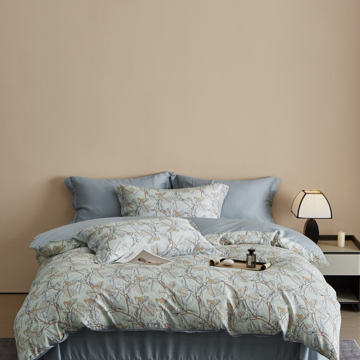 91家纺网 家纺一手货源 找家纺 顾家家居 2025新款莱塞尔兰精天丝印花四件套 蔓艺