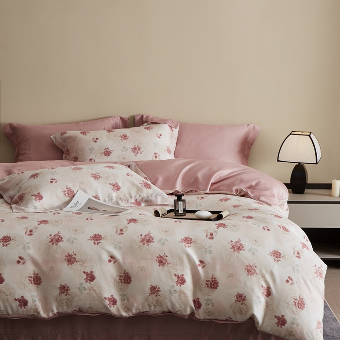 91家纺网 家纺一手货源 找家纺 顾家家居 2025新款莱塞尔兰精天丝印花四件套 尤里