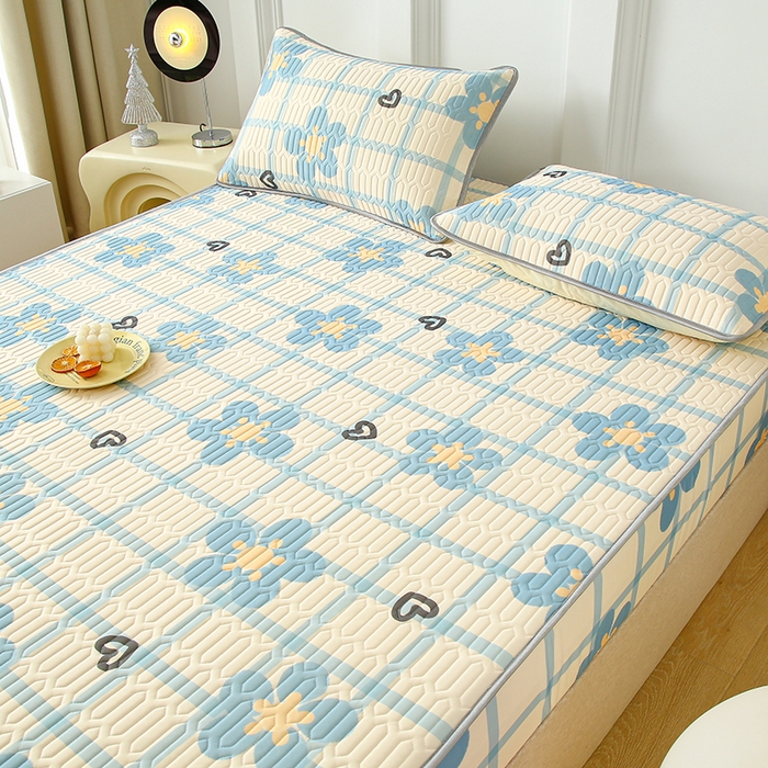 91家纺网 家纺一手货源 找家纺 伊人坊 2025新款A类凉感丝乳胶床笠凉席三件套 花花格调