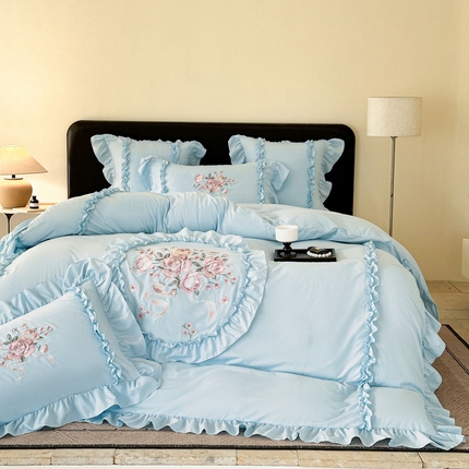 米可 2025新款云朵棉绣花工艺款四件套-伊甸园 伊甸园-天空蓝