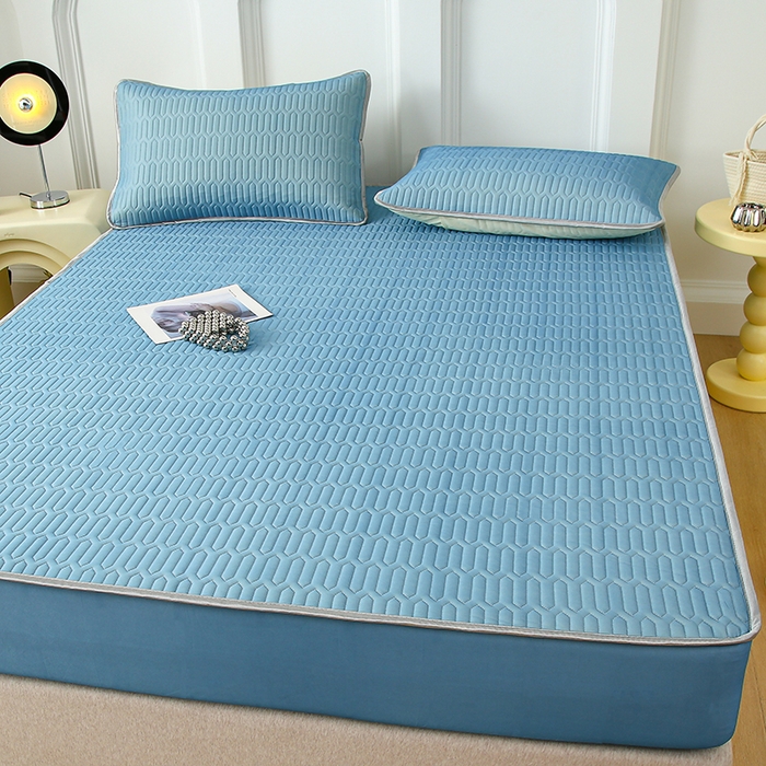 91家纺网 家纺一手货源 找家纺 伊人坊 2025新款A类凉感丝乳胶床笠凉席三件套 海洋蓝