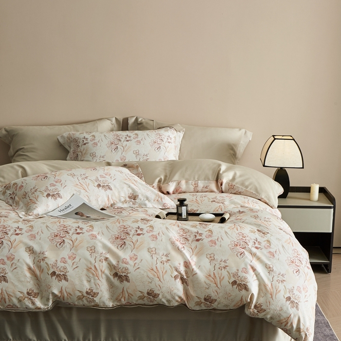 91家纺网 家纺一手货源 找家纺 顾家家居 2025新款莱塞尔兰精天丝印花四件套 蒙田