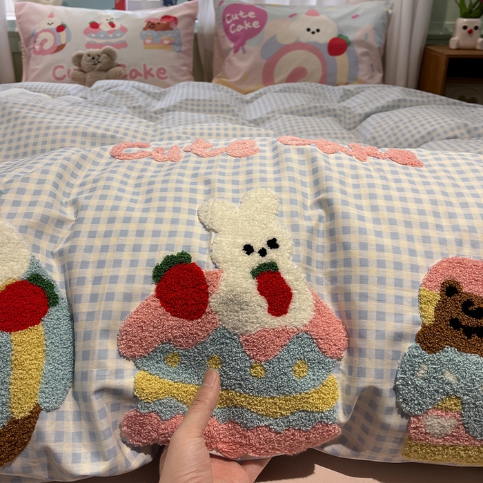 91家纺网 家纺一手货源 找家纺 蓝邻2025年新款全棉纯棉40s毛巾绣四件套 糕糕在上