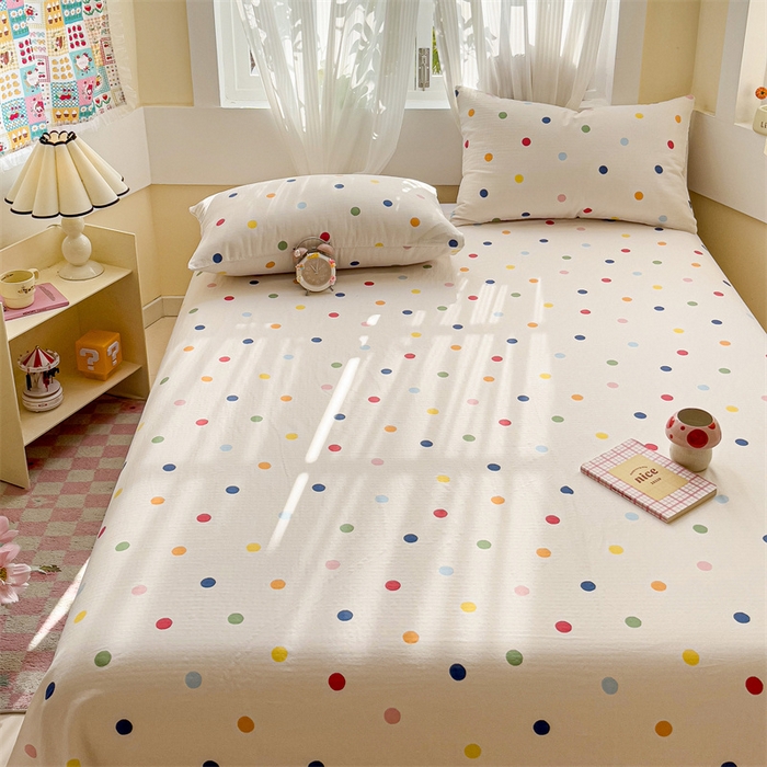 91家纺网 家纺一手货源 找家纺 名兮-2025新款全棉双层纱床单 双层纱-彩色波点