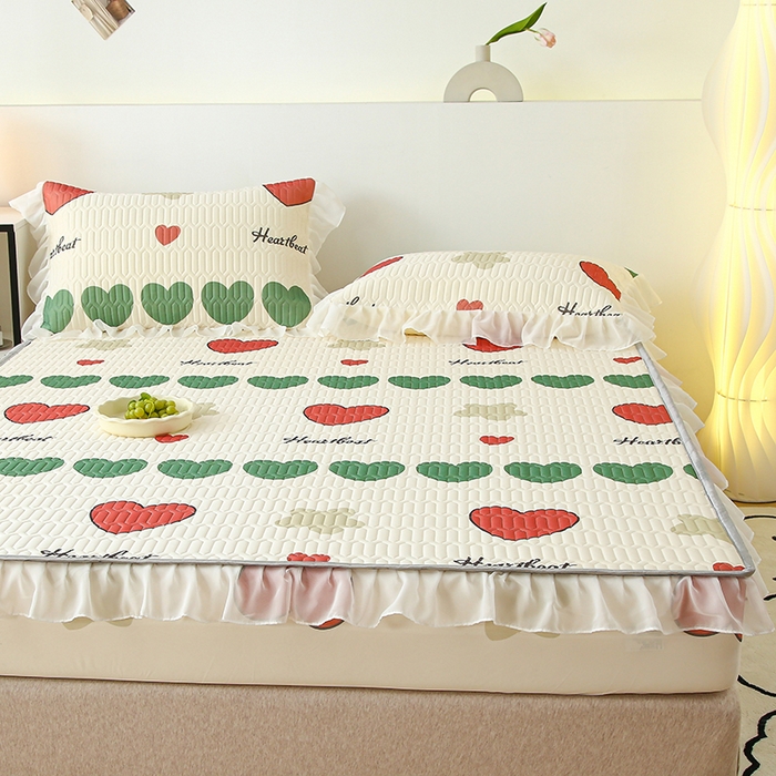 91家纺网 家纺一手货源 找家纺 伊人坊 2025新款A类凉感丝乳胶床笠凉席三件套-花边款 花边-彩色心情