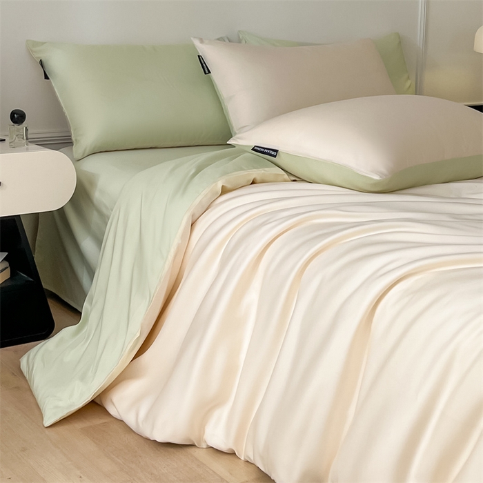 91家纺网 家纺一手货源 找家纺 笙意家纺 2025新款水洗真丝简约时尚四件套-简爱系列 简爱-奶昔白+水果清香