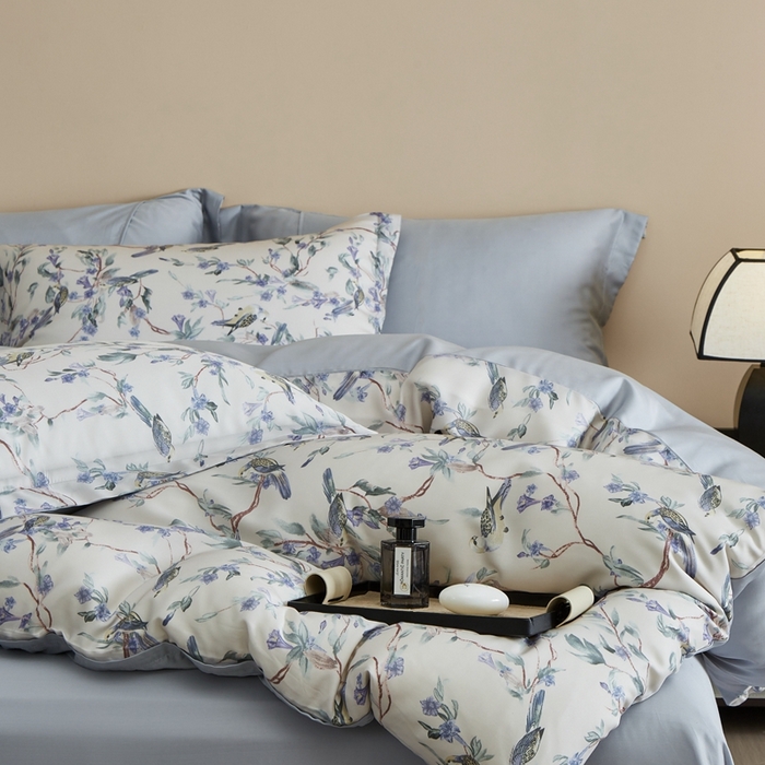 91家纺网 家纺一手货源 找家纺 顾家家居 2025新款莱塞尔兰精天丝印花四件套 渝蓉