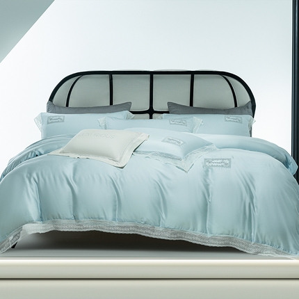 诗黛尔 2025新款春夏100%莱赛尔蕾丝绣花四件套-朵芮雅系列 朵芮雅-艾米蓝