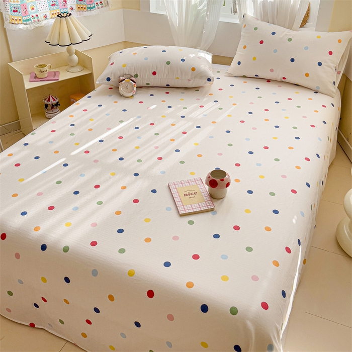 91家纺网 家纺一手货源 找家纺 名兮-2025新款全棉双层纱床单 双层纱-彩色波点