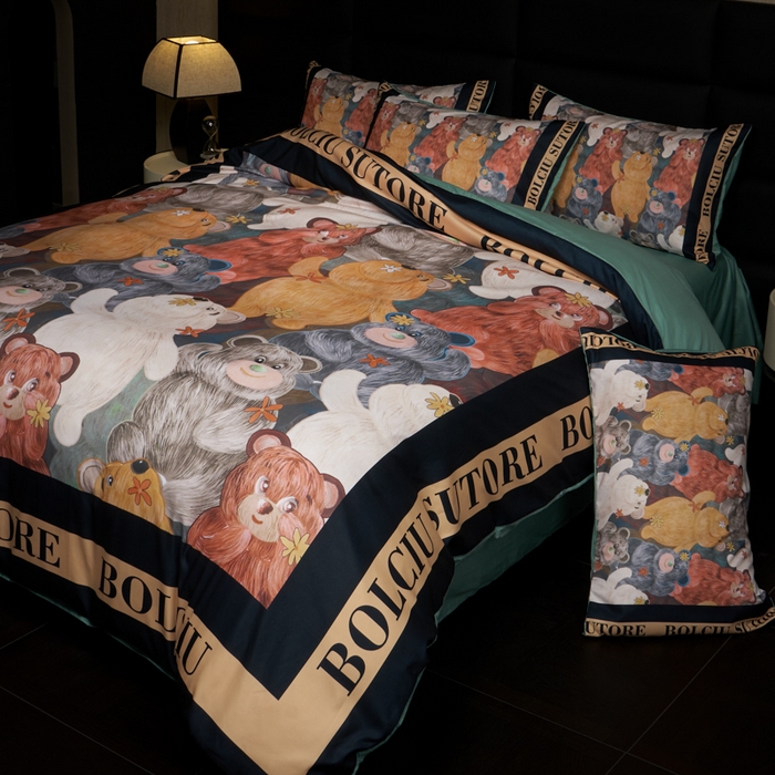 91家纺网 家纺一手货源 找家纺 花沐 2025新款轻奢潮牌亲肤棉纯棉四件套 美美熊