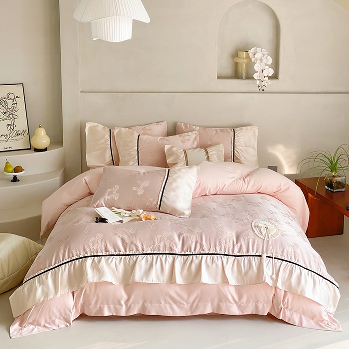 91家纺网 家纺一手货源 找家纺 （总）奥汀洛家纺 2025新款公主风工艺款水洗天丝四件套-甜心小姐