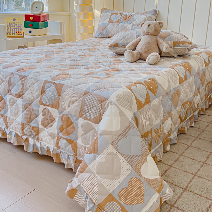 91家纺网 家纺一手货源 找家纺 U品汇 2025新品A类全棉夹棉床盖纯棉100%棉绗缝三件套炕垫褥子13372 G开心日记